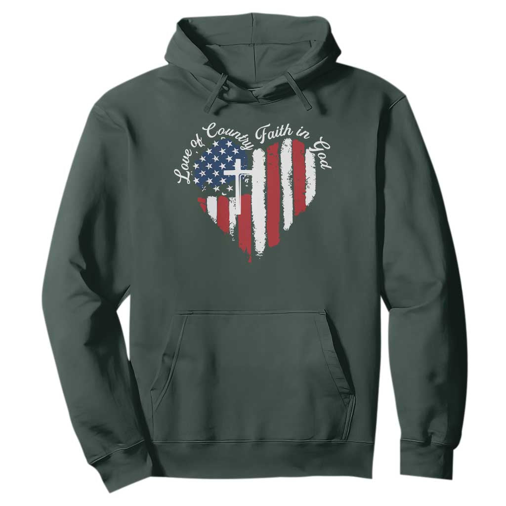 Patriotic Christian Hoodie Faith In God Heart Cross Flag 4th Of July Religious TS10 Dark Forest Green Print Your Wear