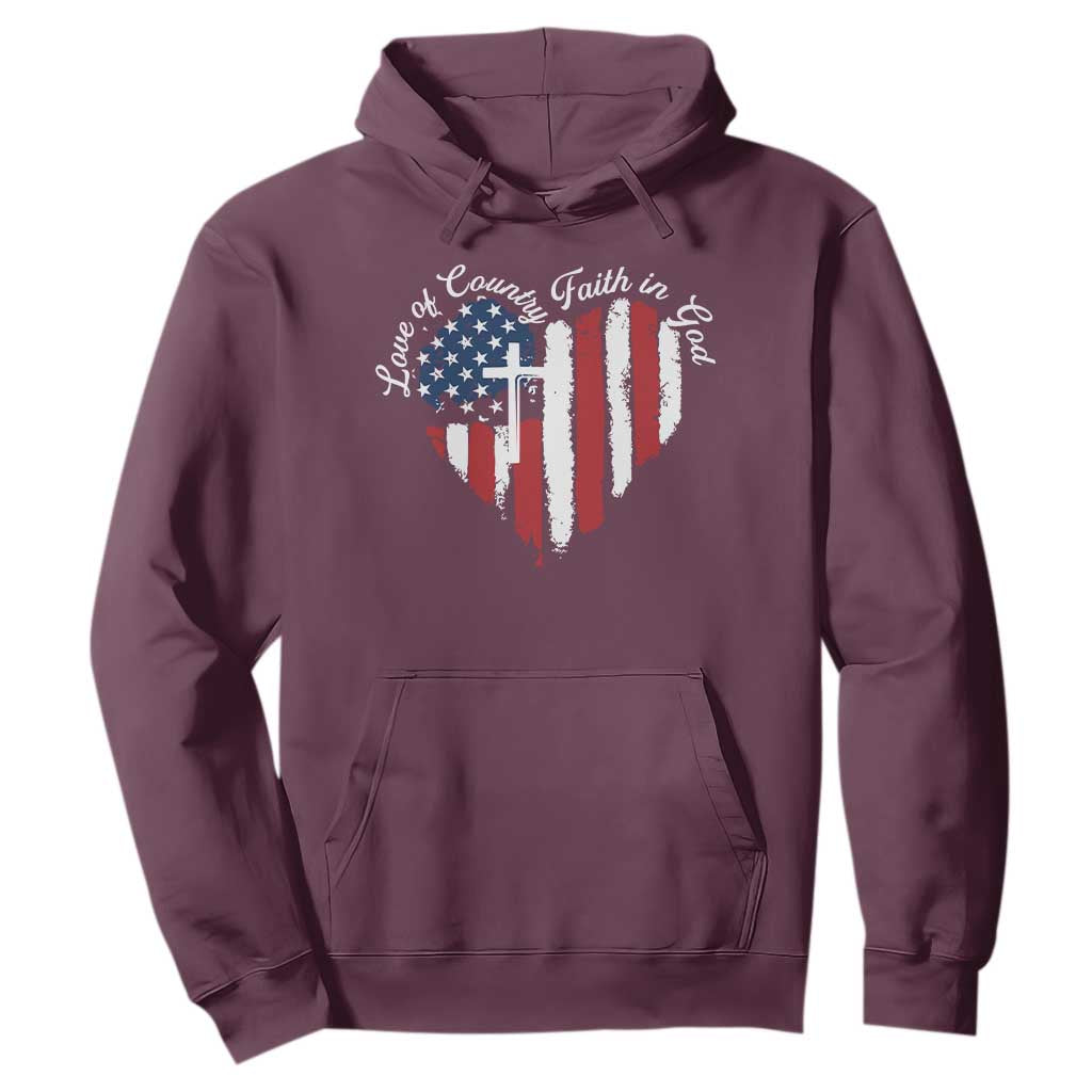 Patriotic Christian Hoodie Faith In God Heart Cross Flag 4th Of July Religious TS10 Maroon Print Your Wear