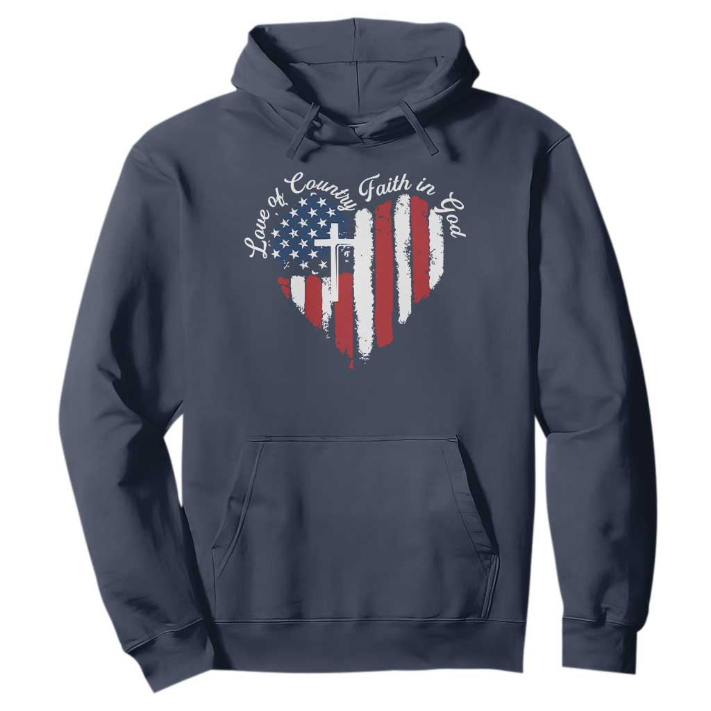 Patriotic Christian Hoodie Faith In God Heart Cross Flag 4th Of July Religious TS10 Navy Print Your Wear