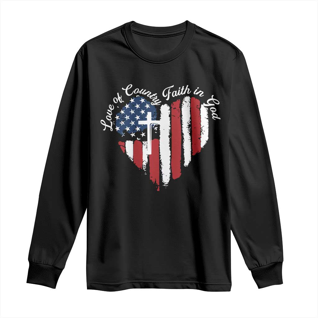 Patriotic Christian Long Sleeve Shirt Faith In God Heart Cross Flag 4th Of July Religious TS10 Black Print Your Wear