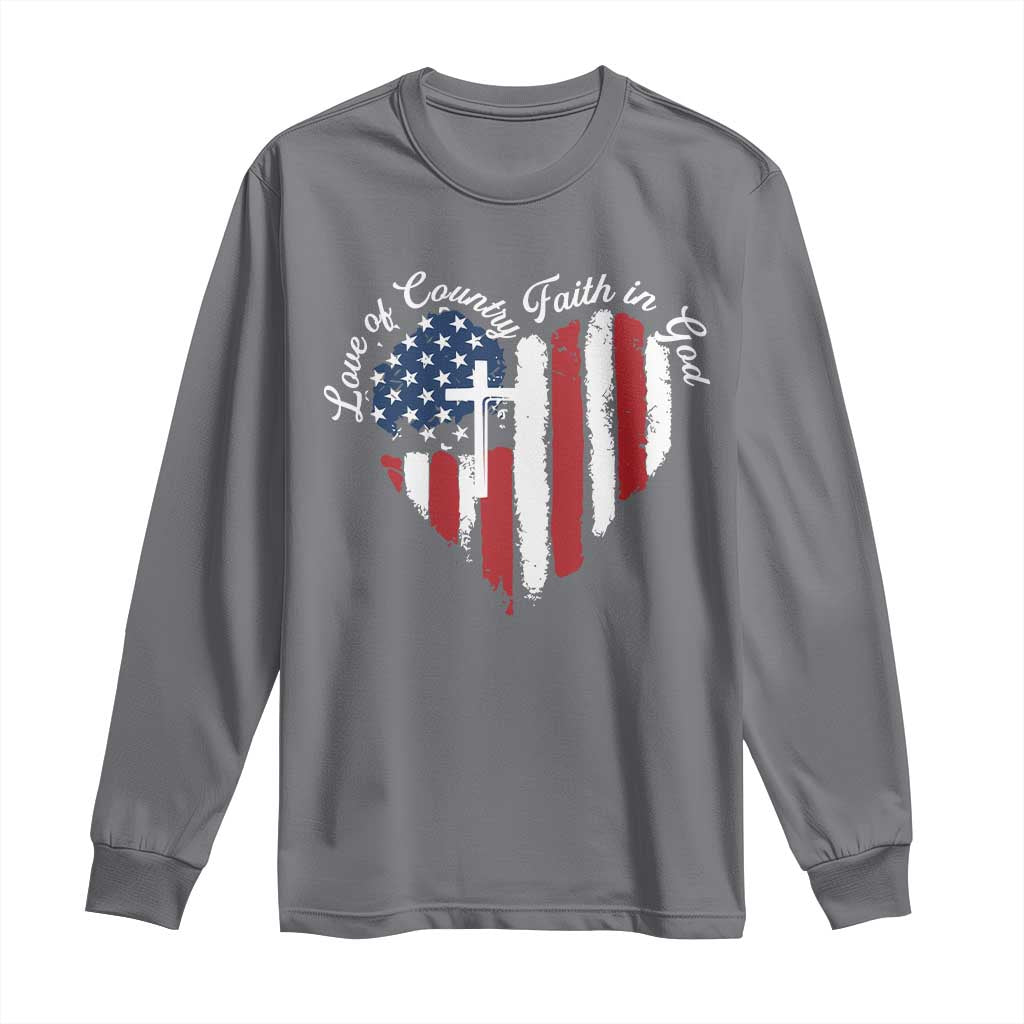 Patriotic Christian Long Sleeve Shirt Faith In God Heart Cross Flag 4th Of July Religious TS10 Charcoal Print Your Wear