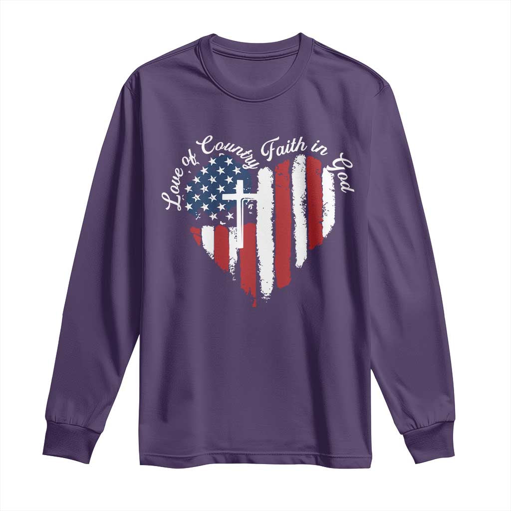 Patriotic Christian Long Sleeve Shirt Faith In God Heart Cross Flag 4th Of July Religious TS10 Purple Print Your Wear