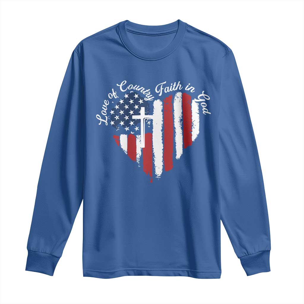 Patriotic Christian Long Sleeve Shirt Faith In God Heart Cross Flag 4th Of July Religious TS10 Royal Blue Print Your Wear