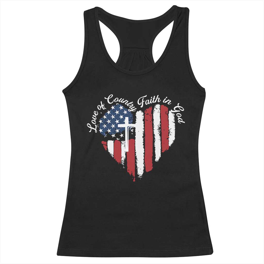 Patriotic Christian Racerback Tank Top Faith In God Heart Cross Flag 4th Of July Religious TS10 Black Print Your Wear