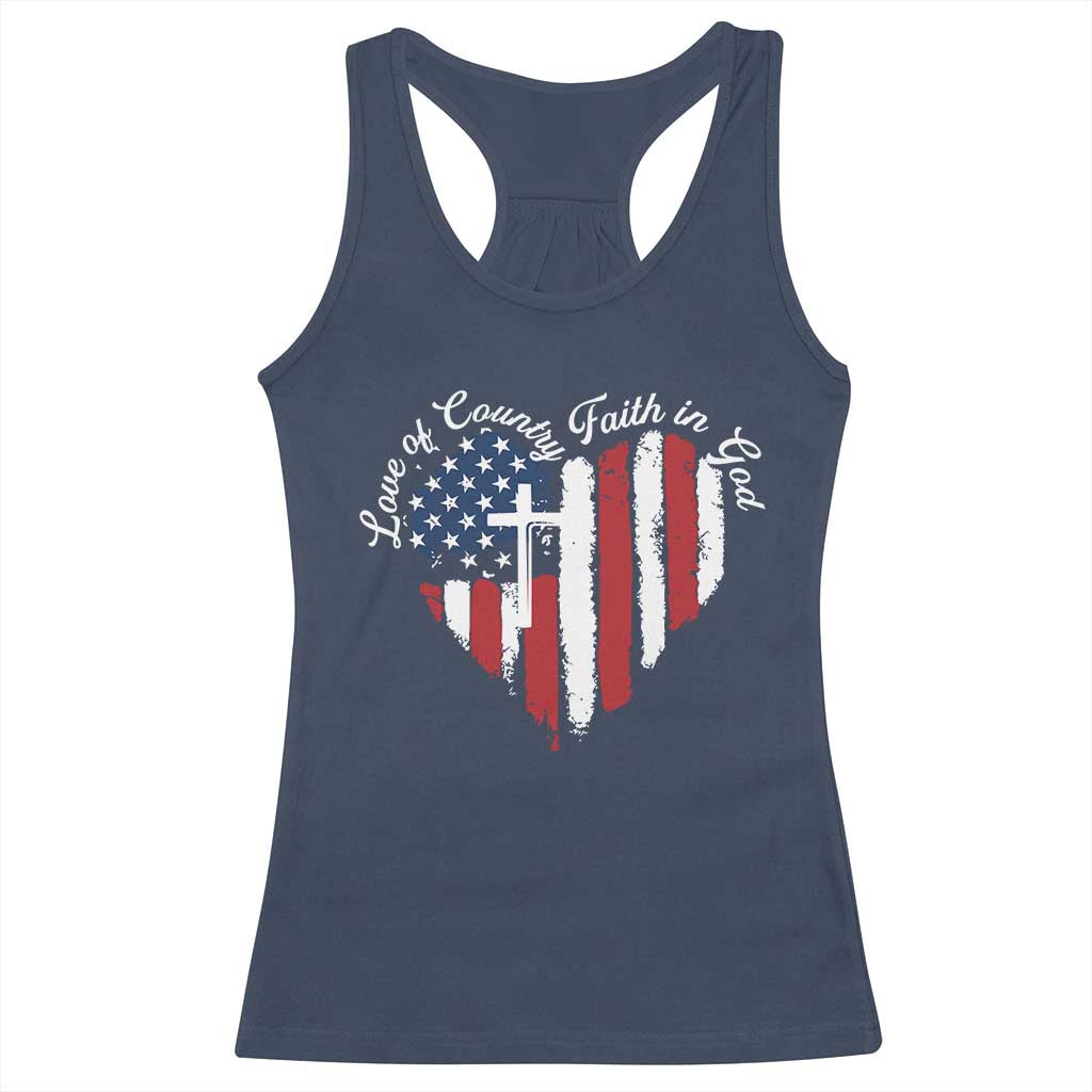 Patriotic Christian Racerback Tank Top Faith In God Heart Cross Flag 4th Of July Religious TS10 Navy Print Your Wear