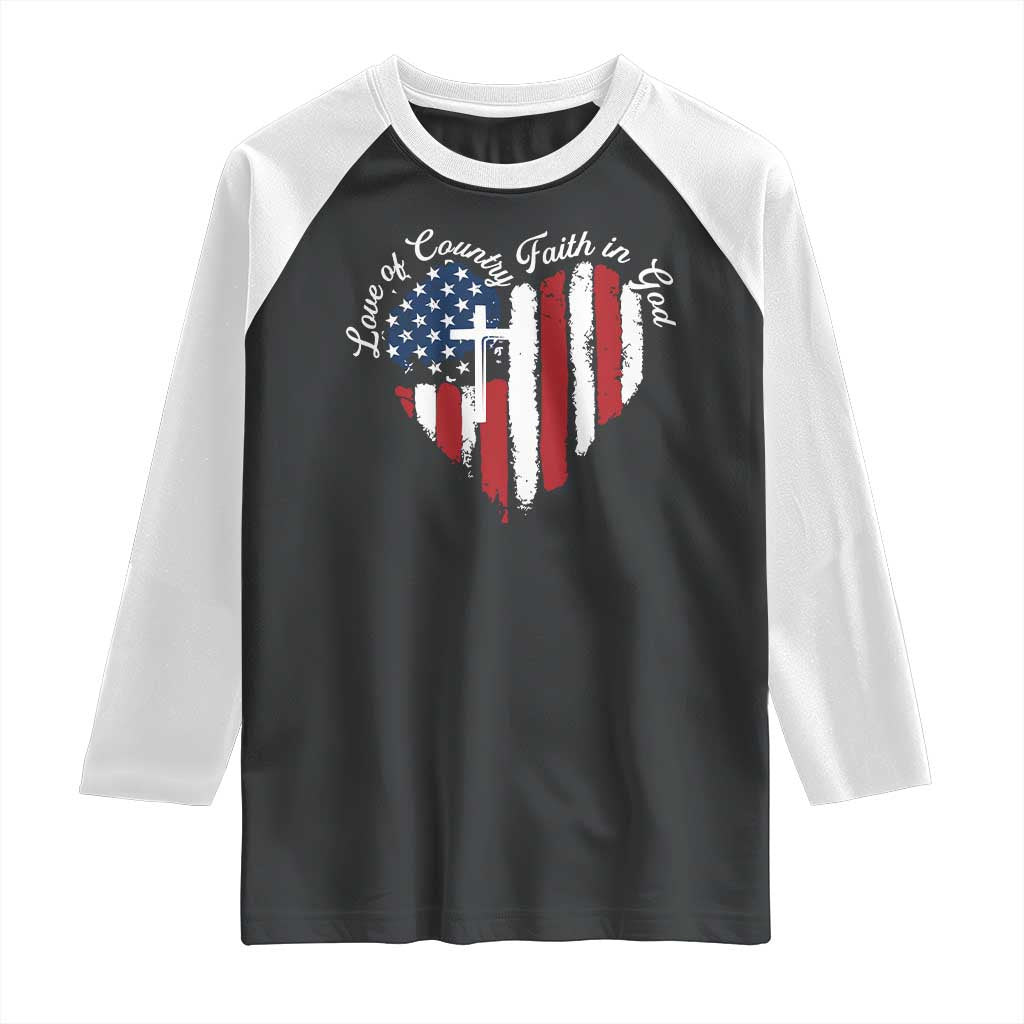 Patriotic Christian Raglan Shirt Faith In God Heart Cross Flag 4th Of July Religious TS10 Black White Print Your Wear
