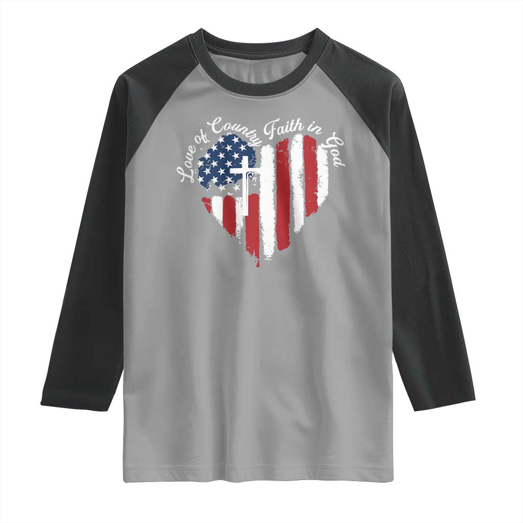 Patriotic Christian Raglan Shirt Faith In God Heart Cross Flag 4th Of July Religious TS10 Sport Gray Black Print Your Wear