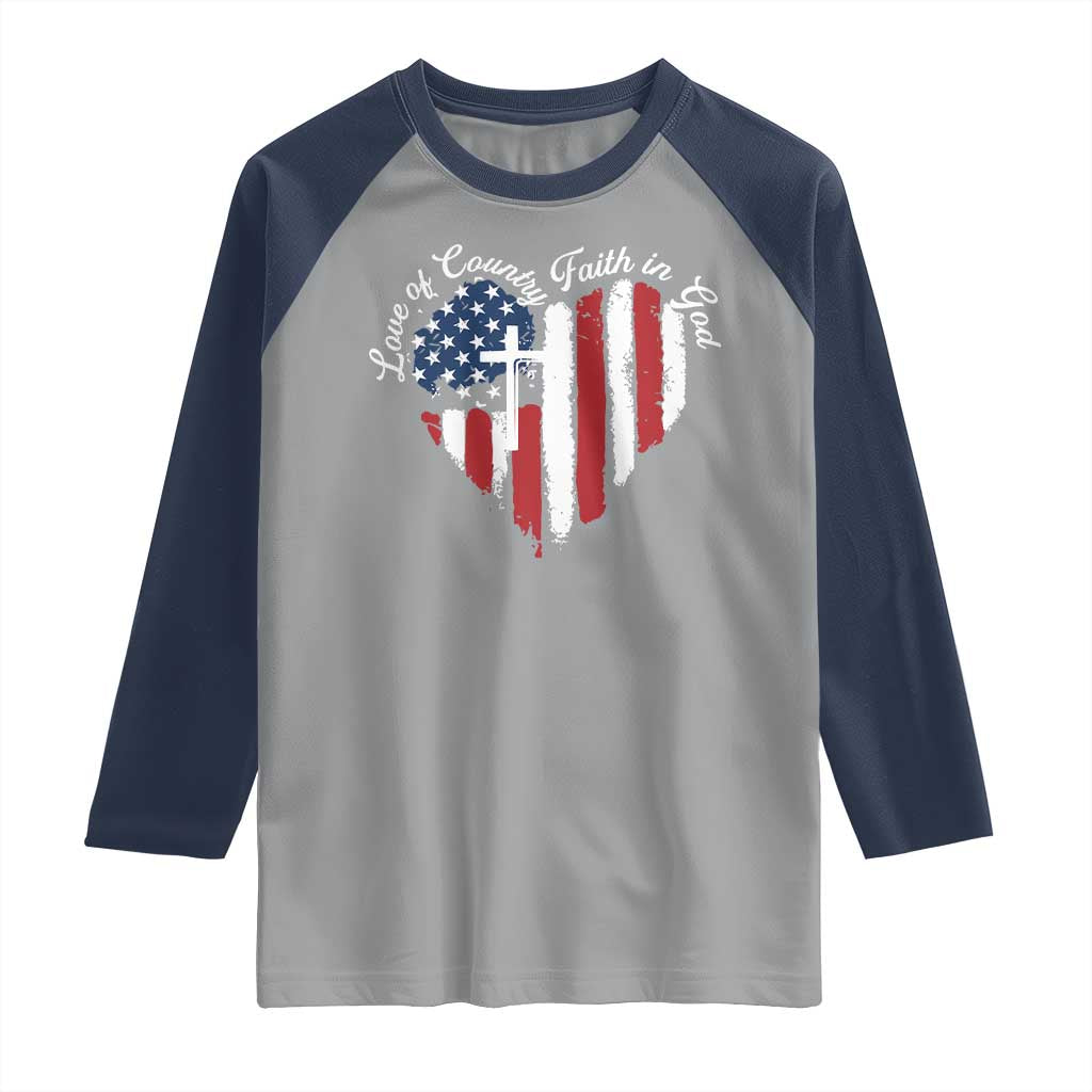 Patriotic Christian Raglan Shirt Faith In God Heart Cross Flag 4th Of July Religious TS10 Sport Gray Navy Print Your Wear