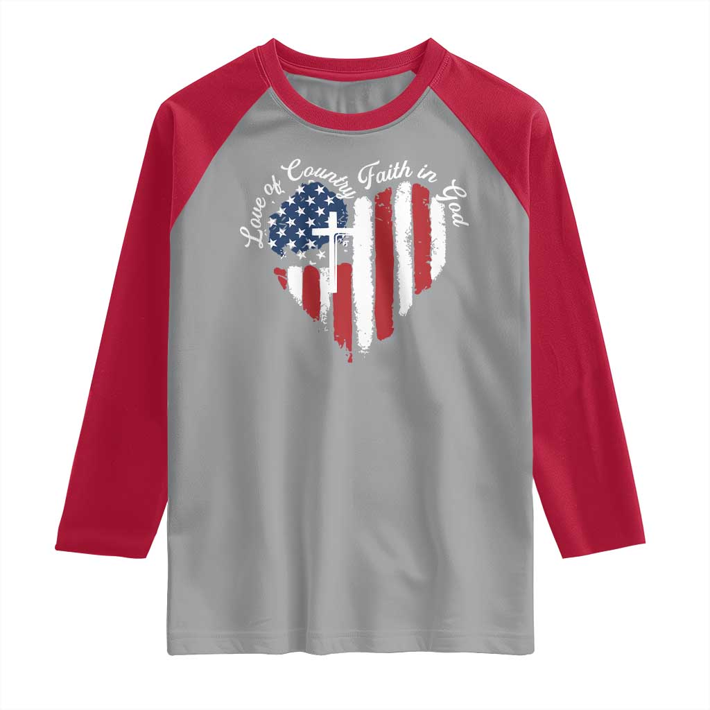 Patriotic Christian Raglan Shirt Faith In God Heart Cross Flag 4th Of July Religious TS10 Sport Gray Red Print Your Wear