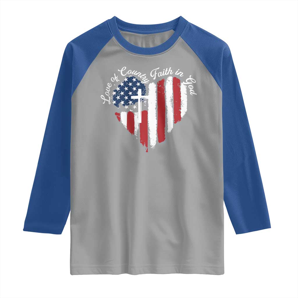 Patriotic Christian Raglan Shirt Faith In God Heart Cross Flag 4th Of July Religious TS10 Sport Gray Royal Print Your Wear