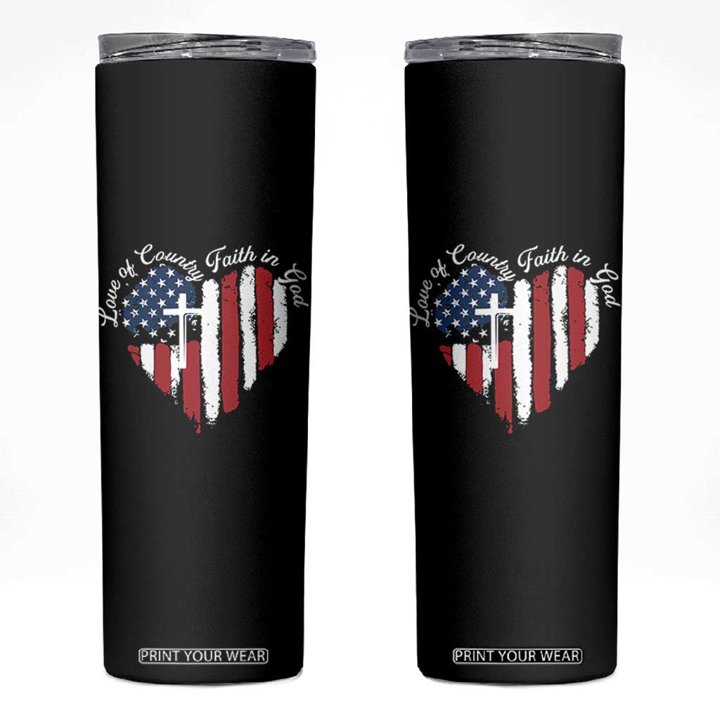 Patriotic Christian Skinny Tumbler Faith In God Heart Cross Flag 4th Of July Religious TS10 Black Print Your Wear