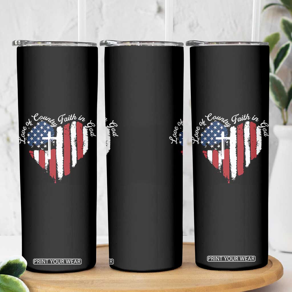 Patriotic Christian Skinny Tumbler Faith In God Heart Cross Flag 4th Of July Religious TS10 Print Your Wear