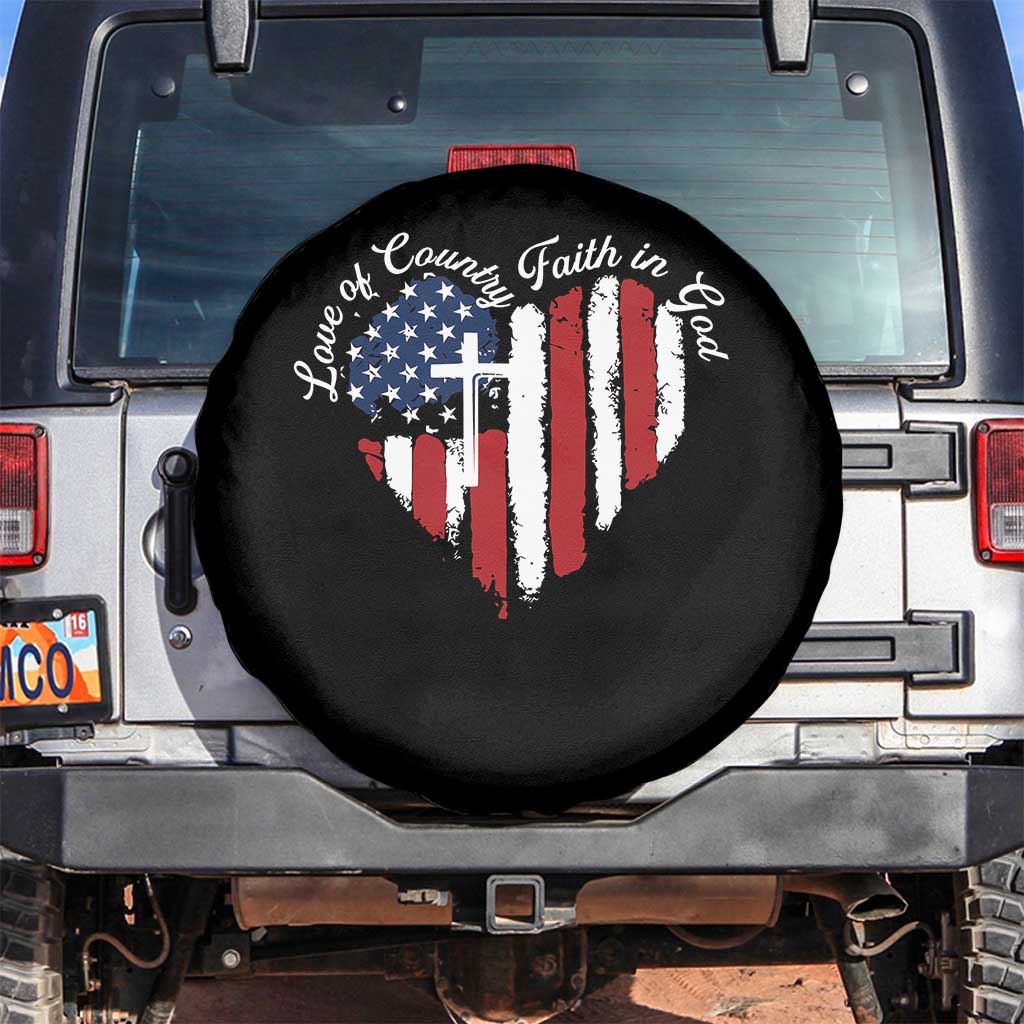 Patriotic Christian Spare Tire Cover Faith In God Heart Cross Flag 4th Of July Religious TS10 No hole Black Print Your Wear