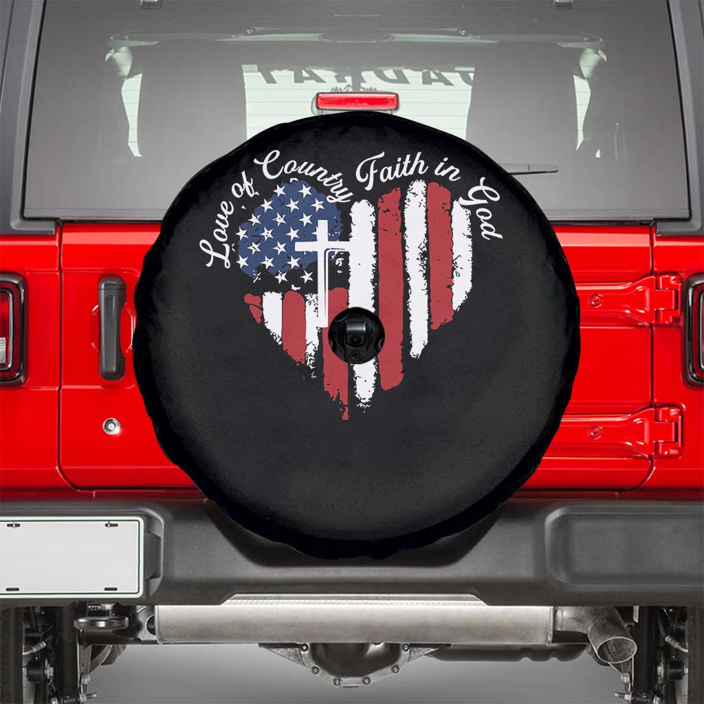 Patriotic Christian Spare Tire Cover Faith In God Heart Cross Flag 4th Of July Religious TS10 Black Print Your Wear