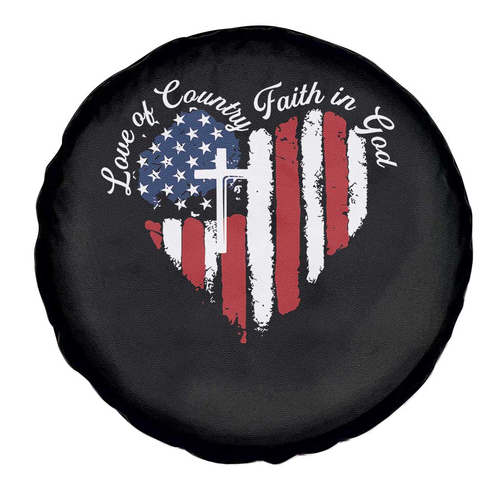 Patriotic Christian Spare Tire Cover Faith In God Heart Cross Flag 4th Of July Religious TS10 Print Your Wear