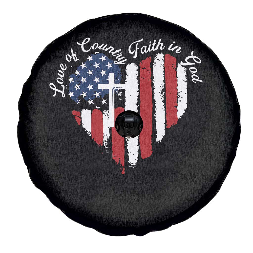 Patriotic Christian Spare Tire Cover Faith In God Heart Cross Flag 4th Of July Religious TS10 Print Your Wear