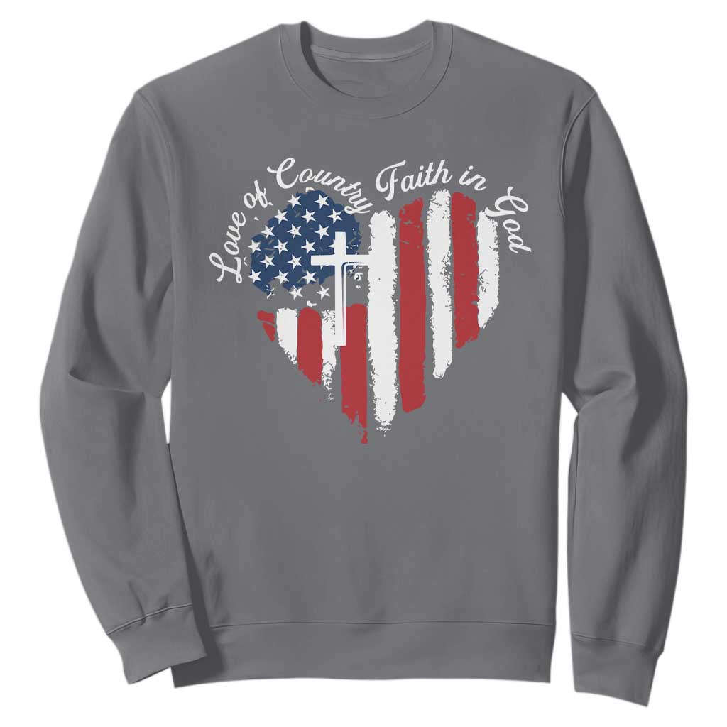 Patriotic Christian Sweatshirt Faith In God Heart Cross Flag 4th Of July Religious TS10 Charcoal Print Your Wear