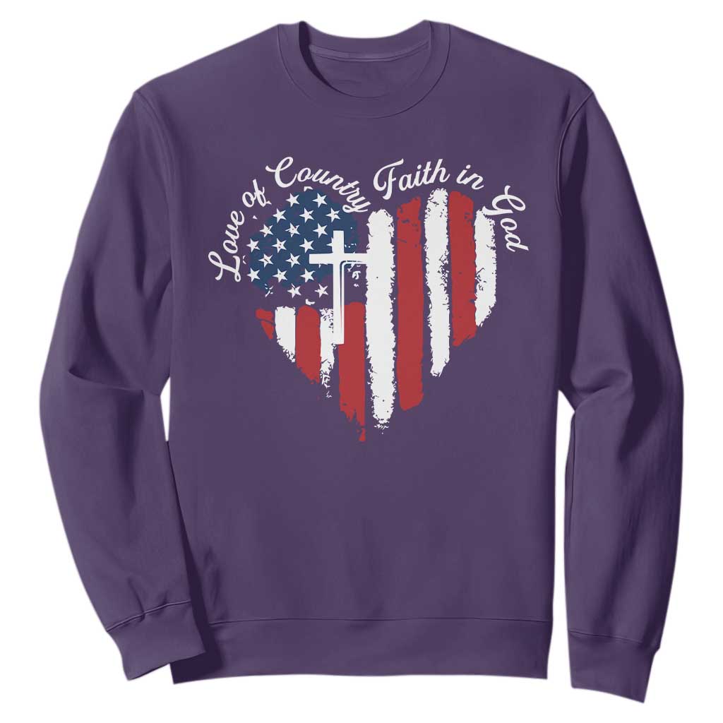 Patriotic Christian Sweatshirt Faith In God Heart Cross Flag 4th Of July Religious TS10 Purple Print Your Wear