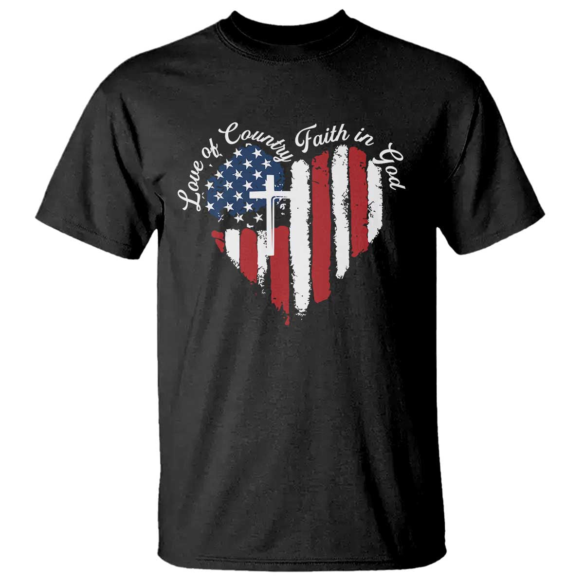 Patriotic Christian T Shirt Faith In God Heart Cross Flag 4th Of July Religious TS10 Black Print Your Wear