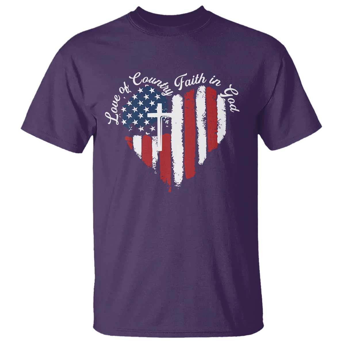 Patriotic Christian T Shirt Faith In God Heart Cross Flag 4th Of July Religious TS10 Purple Print Your Wear