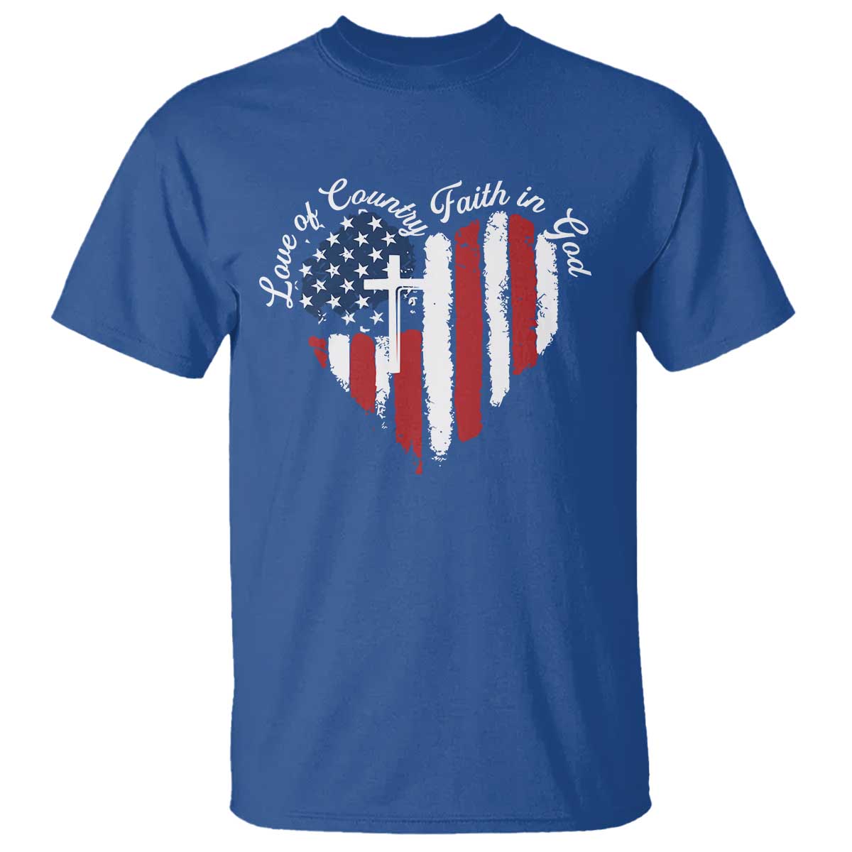 Patriotic Christian T Shirt Faith In God Heart Cross Flag 4th Of July Religious TS10 Royal Blue Print Your Wear