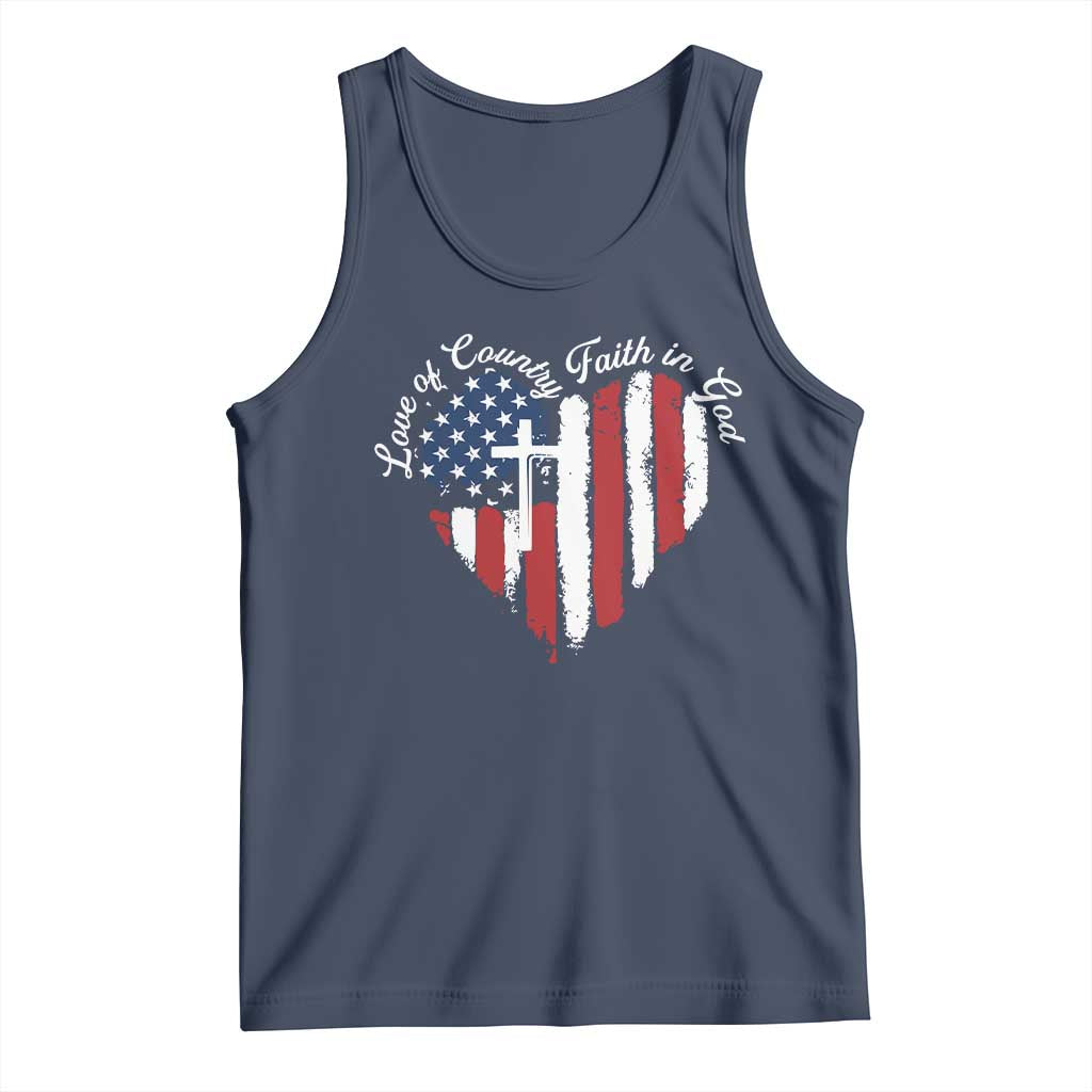 Patriotic Christian Tank Top Faith In God Heart Cross Flag 4th Of July Religious TS10 Navy Print Your Wear
