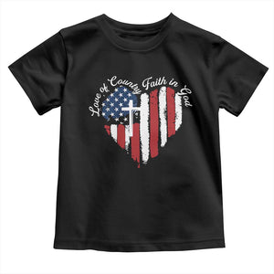 Patriotic Christian Toddler T Shirt Faith In God Heart Cross Flag 4th Of July Religious TS10 Black Print Your Wear