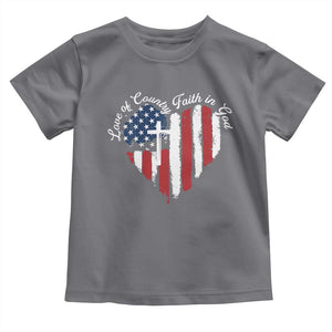 Patriotic Christian Toddler T Shirt Faith In God Heart Cross Flag 4th Of July Religious TS10 Charcoal Print Your Wear