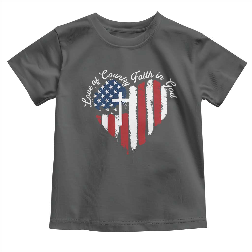 Patriotic Christian Toddler T Shirt Faith In God Heart Cross Flag 4th Of July Religious TS10 Dark Heather Print Your Wear