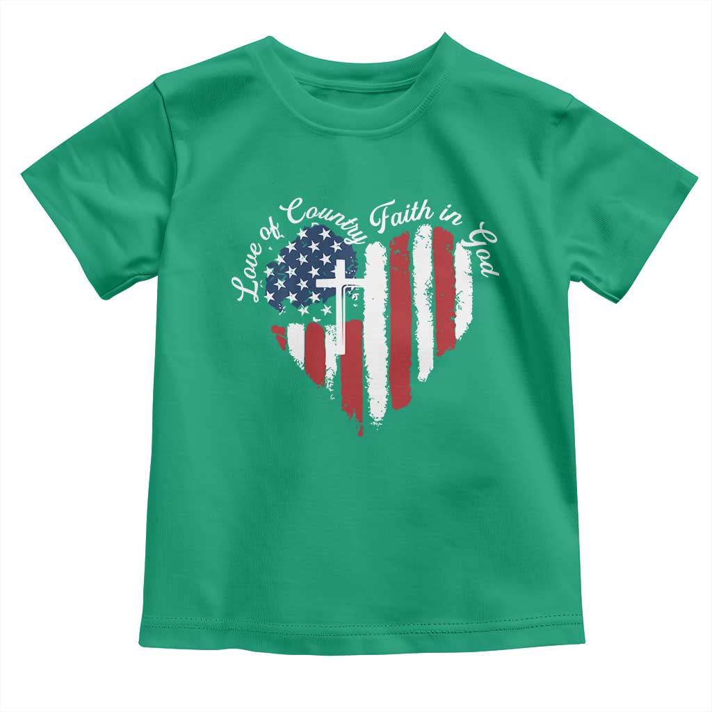 Patriotic Christian Toddler T Shirt Faith In God Heart Cross Flag 4th Of July Religious TS10 Irish Green Print Your Wear