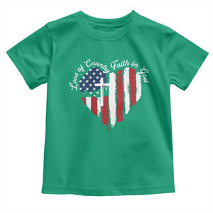 Patriotic Christian Toddler T Shirt Faith In God Heart Cross Flag 4th Of July Religious TS10 Irish Green Print Your Wear