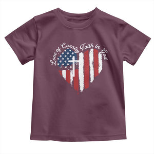 Patriotic Christian Toddler T Shirt Faith In God Heart Cross Flag 4th Of July Religious TS10 Maroon Print Your Wear