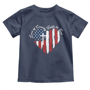 Patriotic Christian Toddler T Shirt Faith In God Heart Cross Flag 4th Of July Religious TS10 Navy Print Your Wear