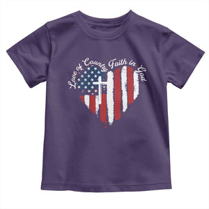 Patriotic Christian Toddler T Shirt Faith In God Heart Cross Flag 4th Of July Religious TS10 Purple Print Your Wear
