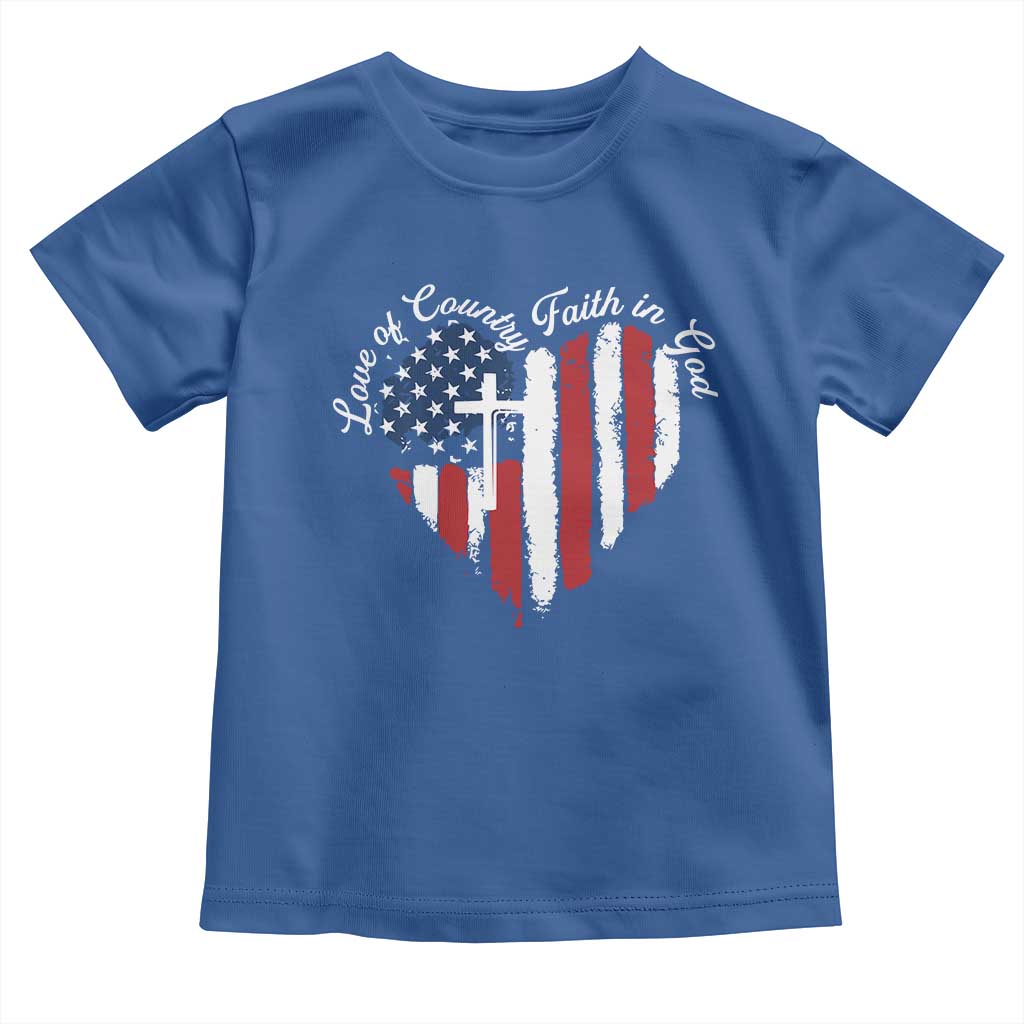 Patriotic Christian Toddler T Shirt Faith In God Heart Cross Flag 4th Of July Religious TS10 Royal Blue Print Your Wear