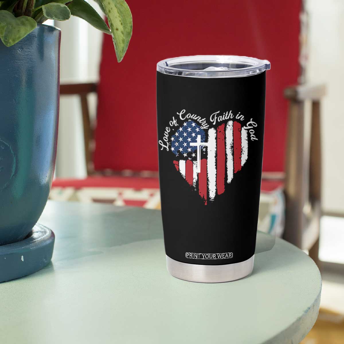 Patriotic Christian Tumbler Cup Faith In God Heart Cross Flag 4th Of July Religious TS10 Print Your Wear
