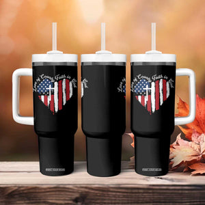 Patriotic Christian Tumbler With Handle Faith In God Heart Cross Flag 4th Of July Religious TS10 Print Your Wear