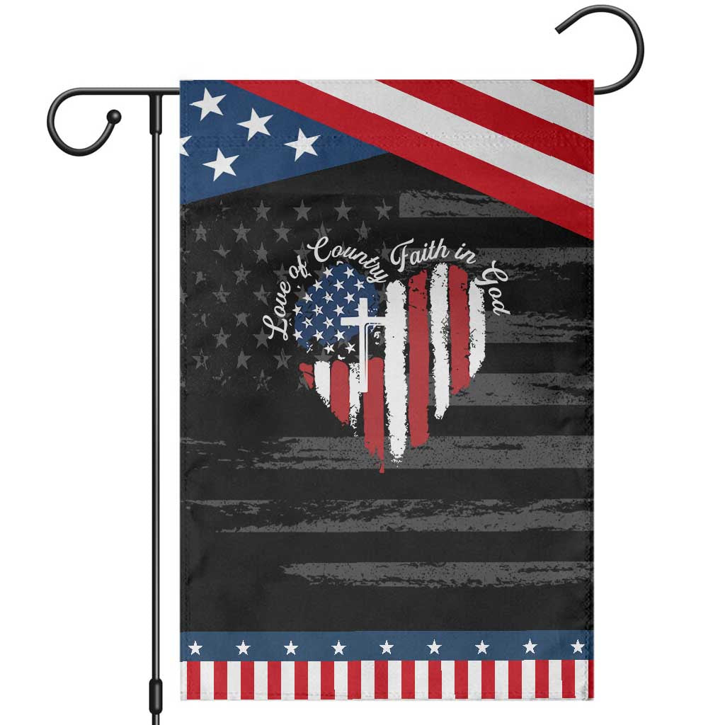 Patriotic Christian Garden Flag Faith In God Heart Cross Flag 4th Of July Religious TS10 Distressed Black Blue Print Your Wear