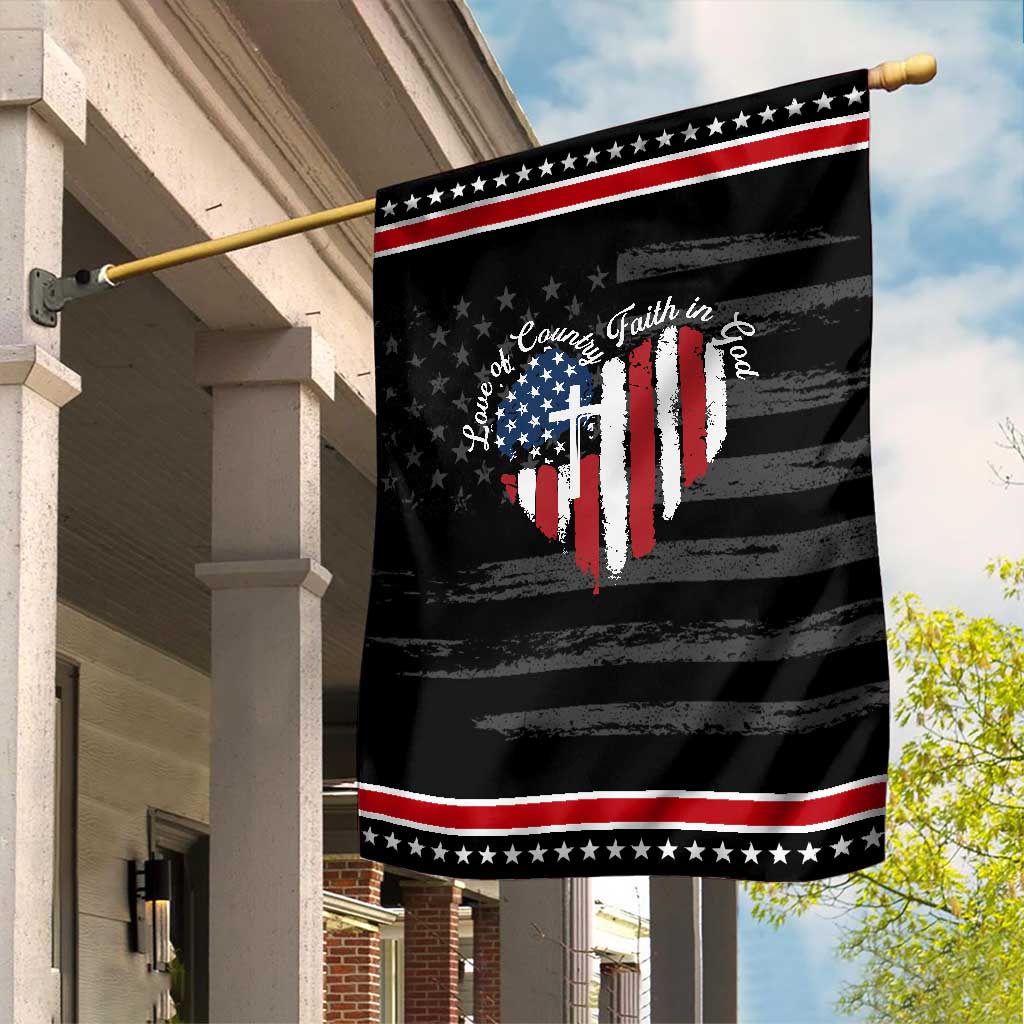 Patriotic Christian Garden Flag Faith In God Heart Cross Flag 4th Of July Religious TS10 Distressed Black Red Print Your Wear