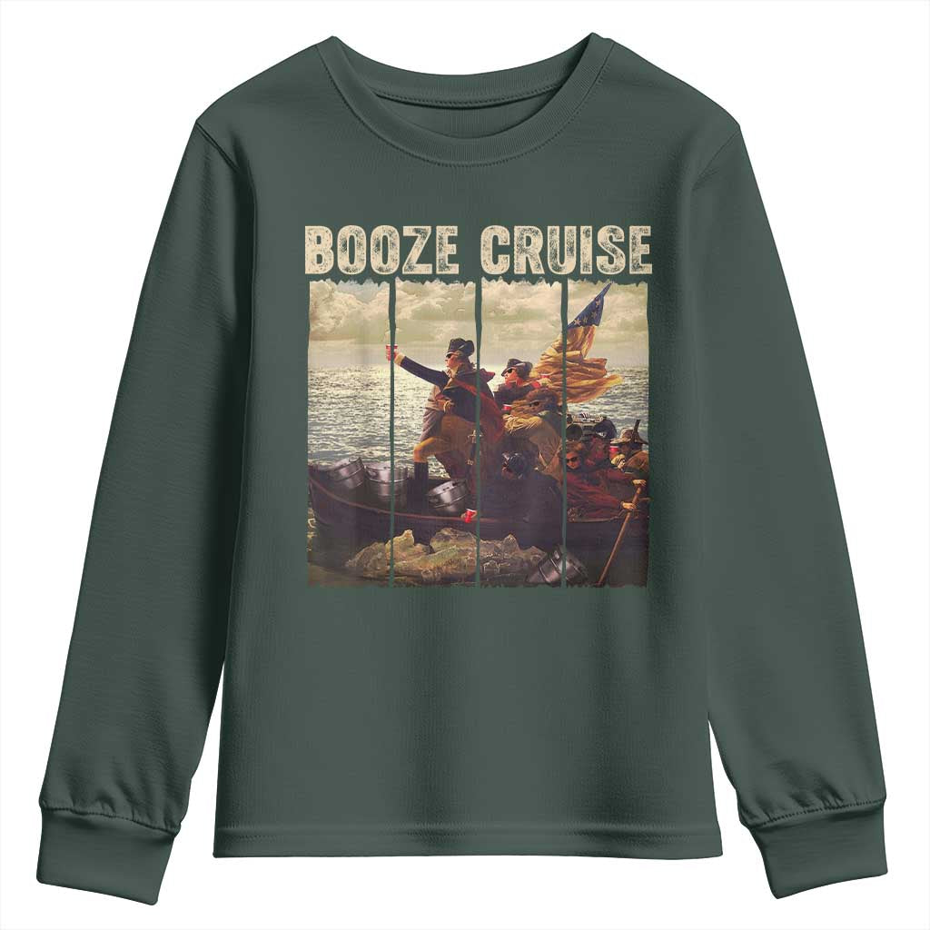 Funny 4th of July Youth Sweatshirt Political Party Booze Cruise Founding Father TS10 Dark Forest Green Print Your Wear
