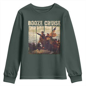 Funny 4th of July Youth Sweatshirt Political Party Booze Cruise Founding Father TS10 Dark Forest Green Print Your Wear