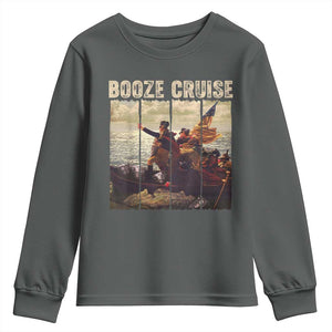 Funny 4th of July Youth Sweatshirt Political Party Booze Cruise Founding Father TS10 Dark Heather Print Your Wear