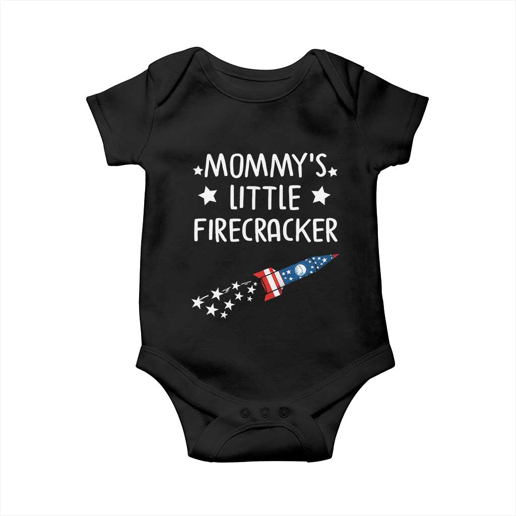 Mommy's Little Firecracker 4th of July Baby Onesie Patriotic American Flag TS10 Black Print Your Wear