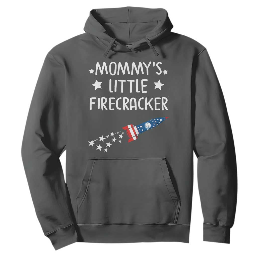 Mommy's Little Firecracker 4th of July Hoodie Patriotic American Flag TS10 Dark Heather Print Your Wear
