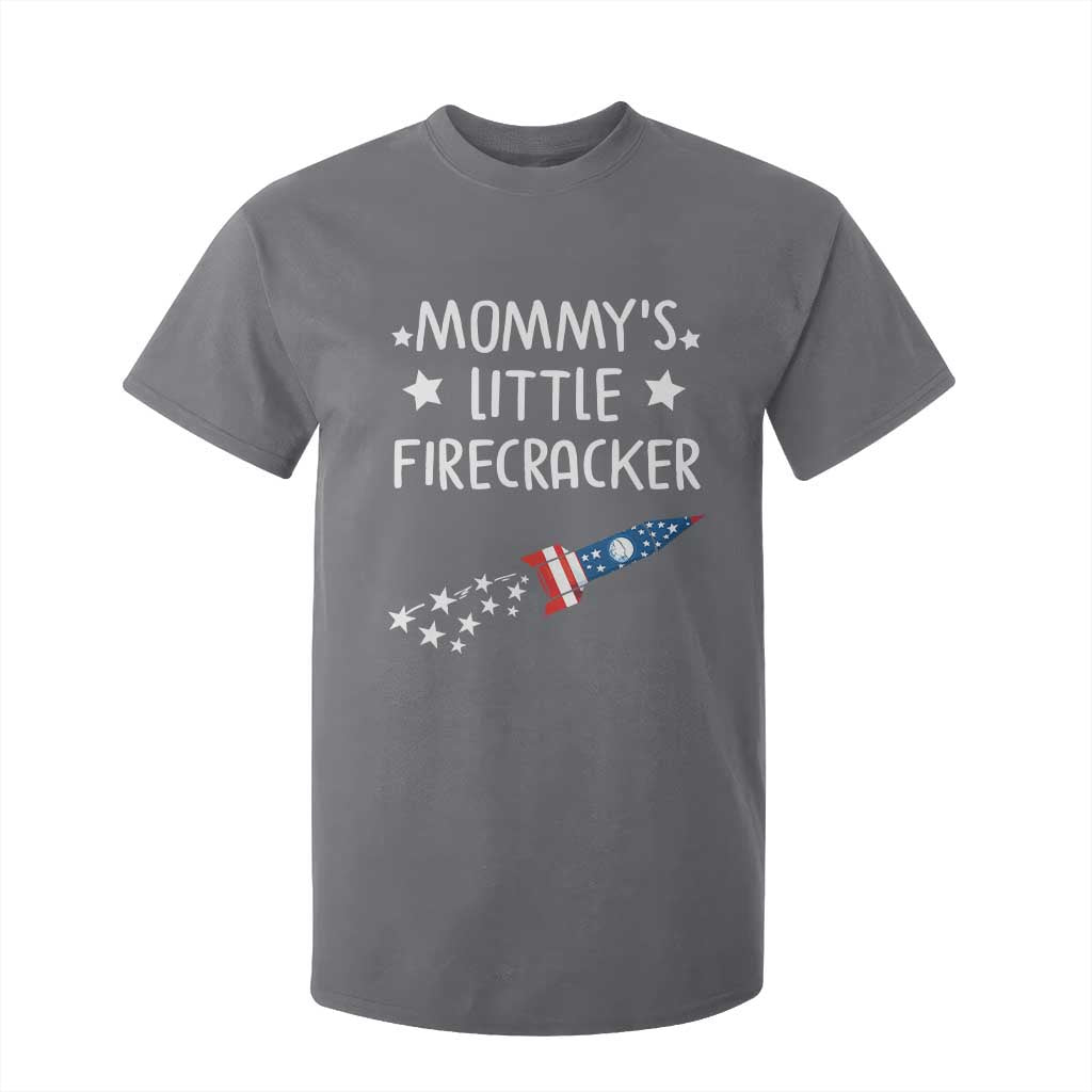 Mommy's Little Firecracker 4th of July T Shirt For Kid Patriotic American Flag TS10 Charcoal Print Your Wear
