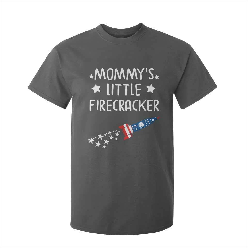 Mommy's Little Firecracker 4th of July T Shirt For Kid Patriotic American Flag TS10 Dark Heather Print Your Wear