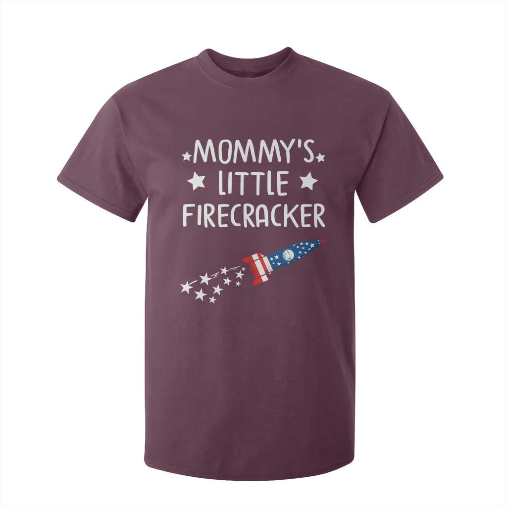 Mommy's Little Firecracker 4th of July T Shirt For Kid Patriotic American Flag TS10 Maroon Print Your Wear