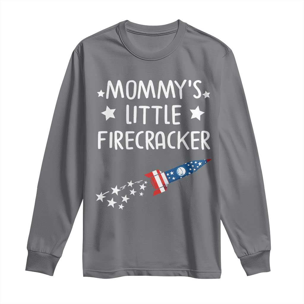 Mommy's Little Firecracker 4th of July Long Sleeve Shirt Patriotic American Flag TS10 Charcoal Print Your Wear