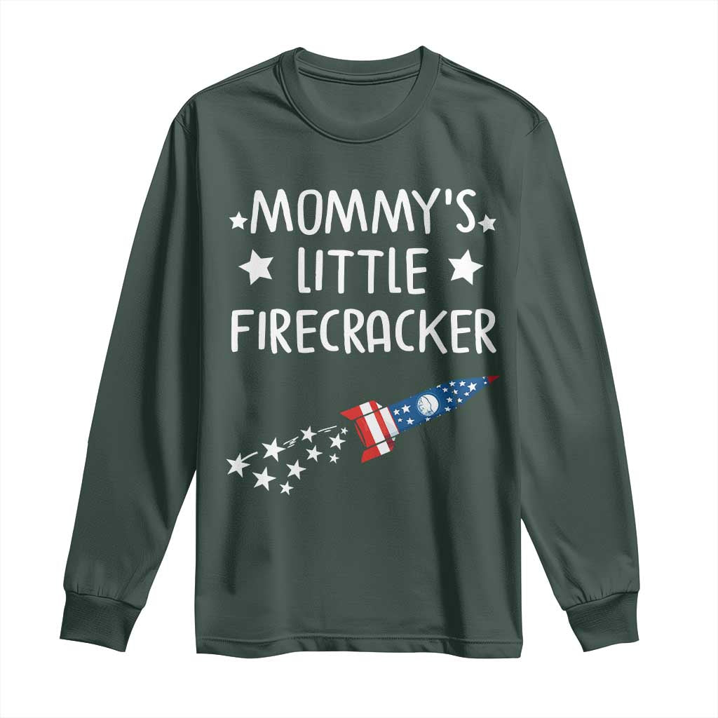 Mommy's Little Firecracker 4th of July Long Sleeve Shirt Patriotic American Flag TS10 Dark Forest Green Print Your Wear