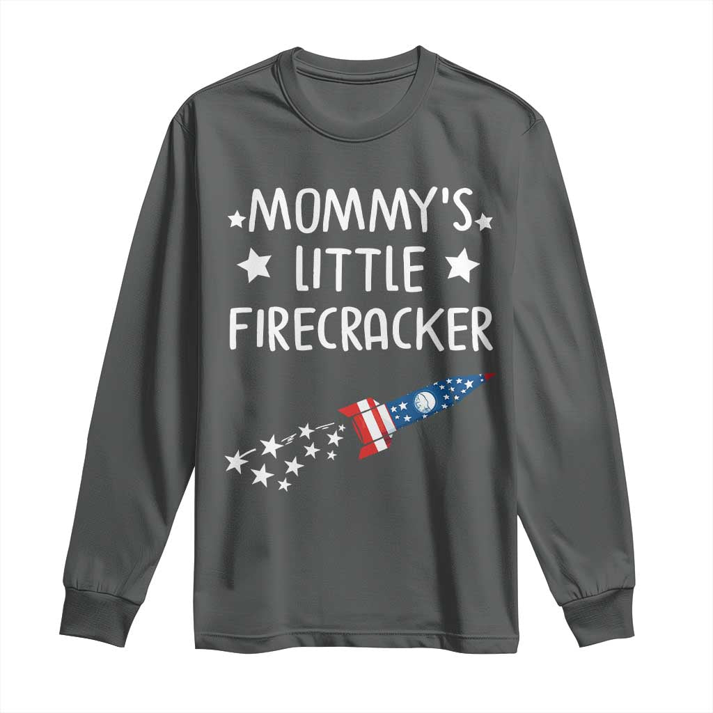 Mommy's Little Firecracker 4th of July Long Sleeve Shirt Patriotic American Flag TS10 Dark Heather Print Your Wear